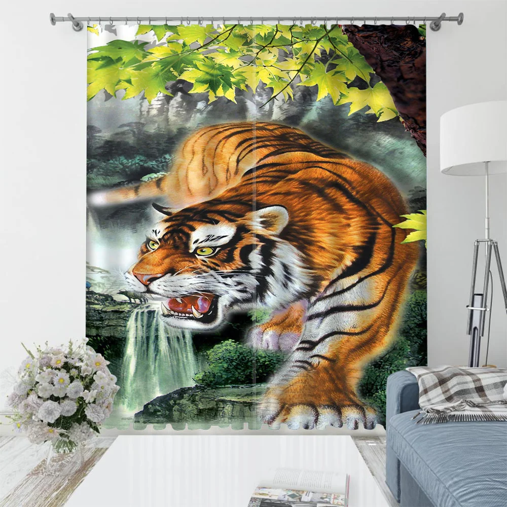 Morden brown tiger curtains 3D Window Curtain Foggy forest Luxury Blackout Living Room office 3d curtains