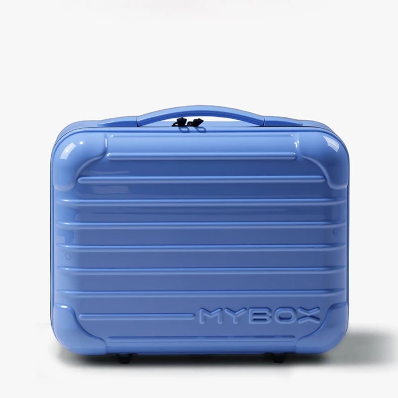 

12-Inch Blue Portable Handheld Makeup Case, Light Luxury Business Luggage for Men & Women, Can Be Sleeved Over Trolley Suitcase