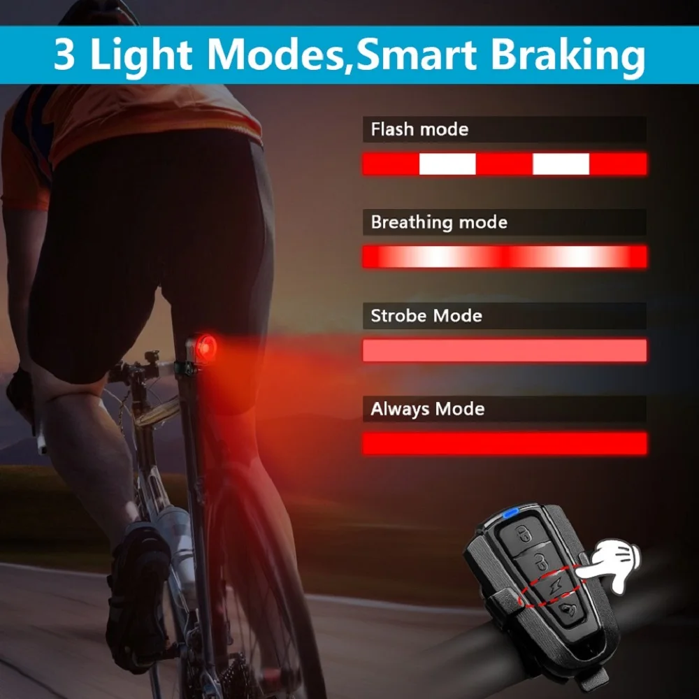 Awapow-luz trasera para bicicleta, alarma antirrobo con carga USB, resistente al agua IPX5, con freno automático, para ciclismo