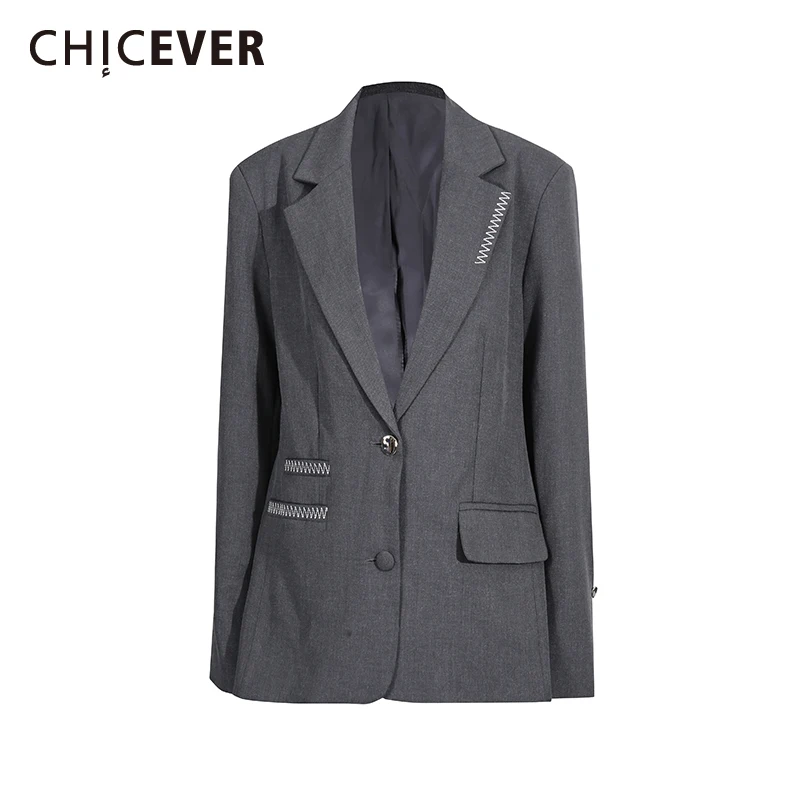 

CHICEVER Gray Spliced Pocket Chic Blazer Female Lapel Long Sleeve Slimming Commute Basics Women's Blazers Autumn Fashion Style