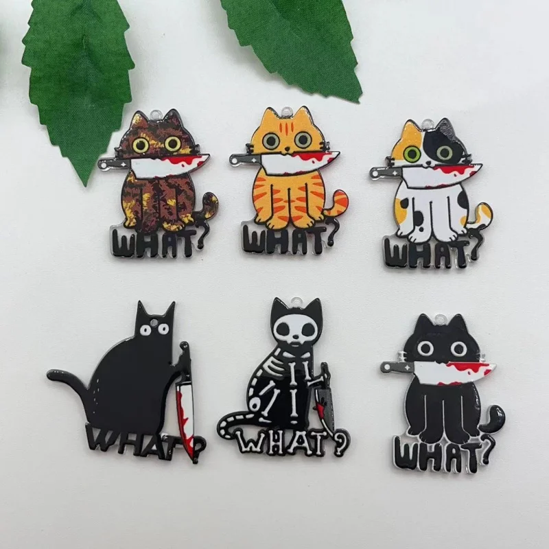 10 pieces  Halloween acrylic cat knife jewelry for making earrings pendants bracelets necklaces accessories DIY consumables