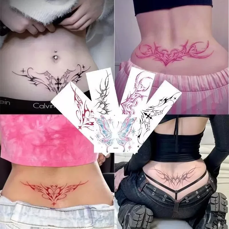 Pegatinas de tótem Sexy para mujer, tatuaje Rosa impermeable que cubre cicatrices, Abdomen, tatuaje temporal, pegatinas de arte duradero, tatuaje falso