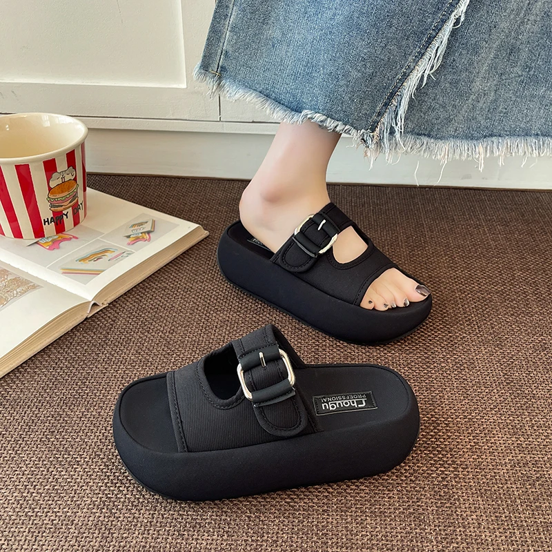 Modische Schnallen-Slipper für Damen, Outdoor-Freizeit-Plateau-Slipper, Sommer-Slipper mit dicker Sohle, neuartige Schlupfsandalen, neu