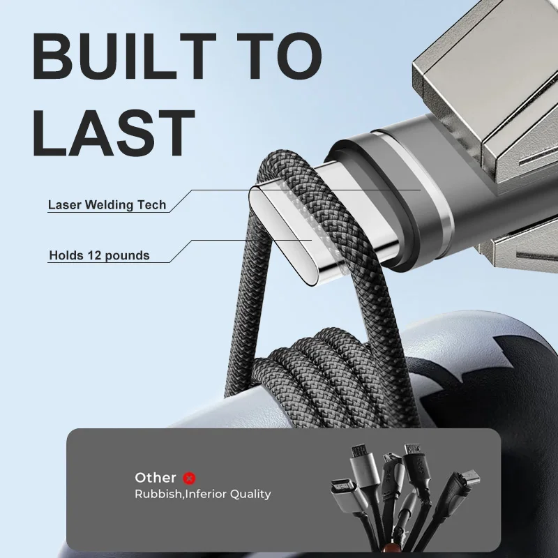 كابل USB A إلى النوع C خط مضفر من النايلون الأسود لهاتف آيفون 17 16 15 برو ماكس سامسونج سلك شحن سريع سلك شاحن 2.4A Qucik