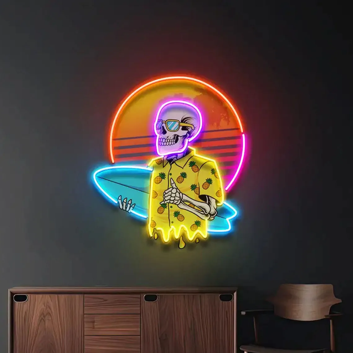 Summer Skull Neon Sign Wall Art Decor Bar Beer Club UV Print Sign Anime Bedroom Neon for Teens Game Room Sign Personalized Gift view 5