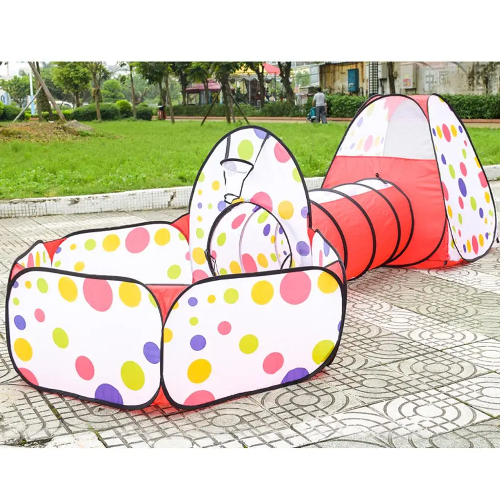 Tragbare Kinder 3-in-1 bunte gepunktete Tunnel Spielhaus Ball Pit Zelt Indoor Spielzeug