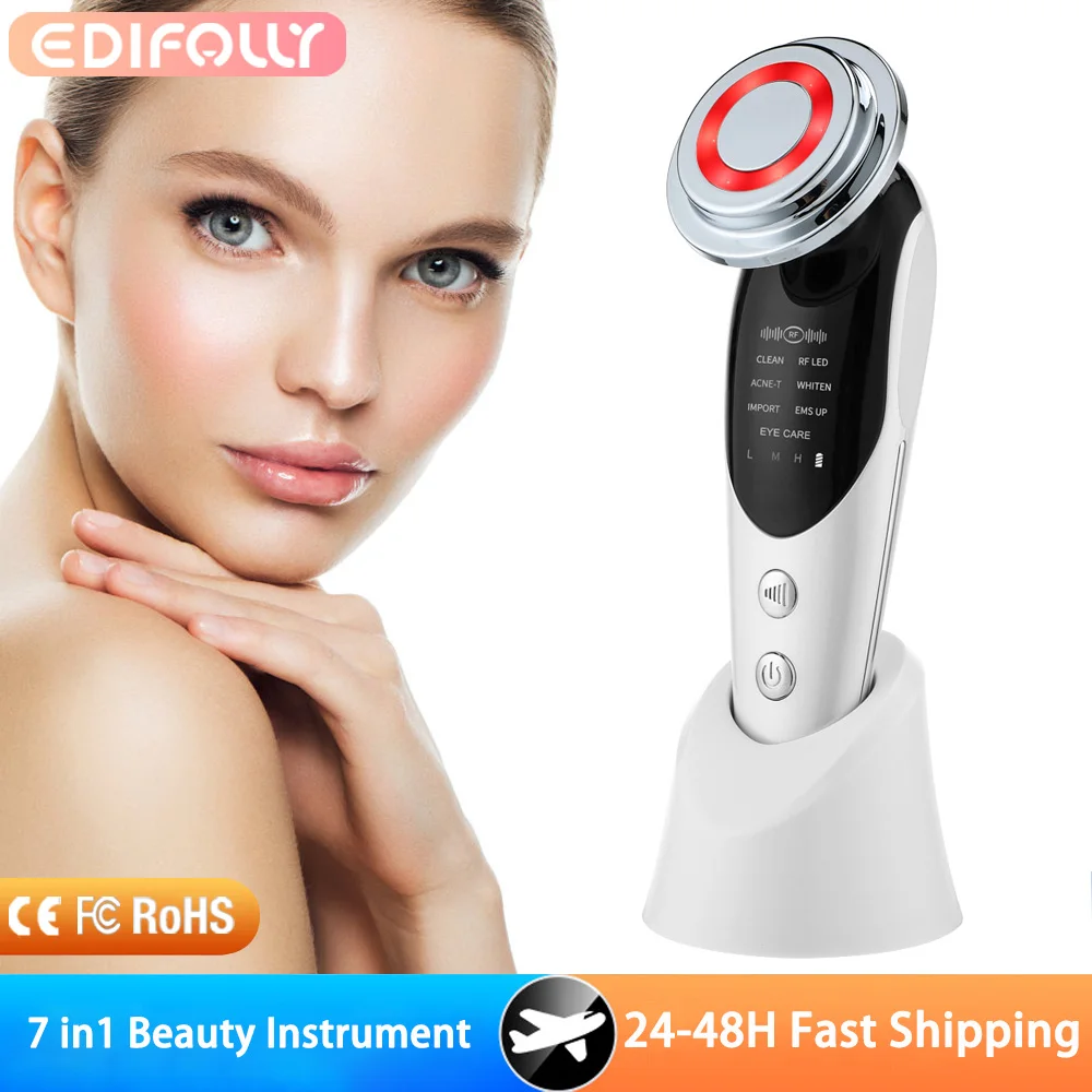 Masajeador Facial EMS 7 en 1, terapia de fotones con luz roja, cuidado de la piel, radiofrecuencia, antienvejecimiento, belleza, microcorriente, máquina de Estiramiento Facial