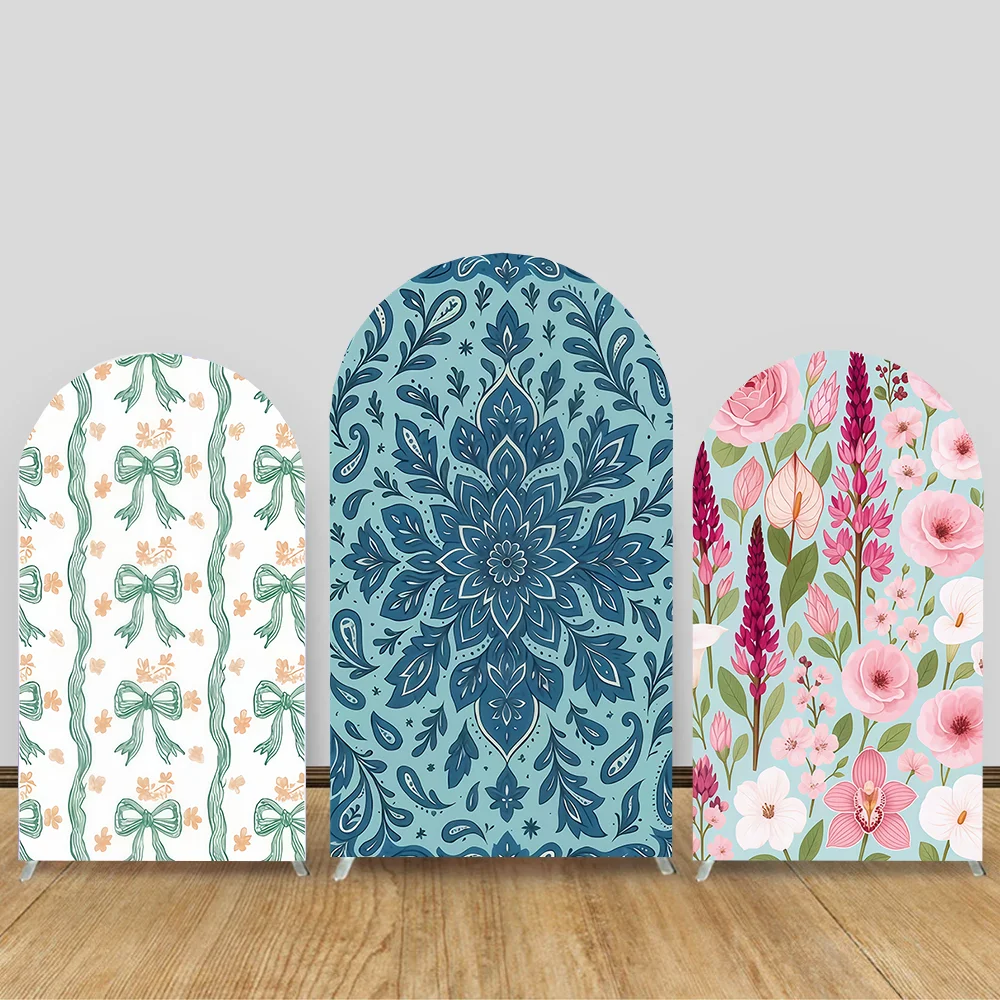 

Blue Boy Baby Shower Arch Backdrop Cover Butterfly Bow Floral Birthday Party Decor Maternity Portrait Photography Background