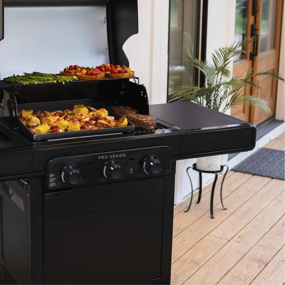 

Серия Charbroil Pro с инфракрасной технологией Amplifire, 4-контактный шкаф для пропанового газового гриля с боковой горелкой, черный