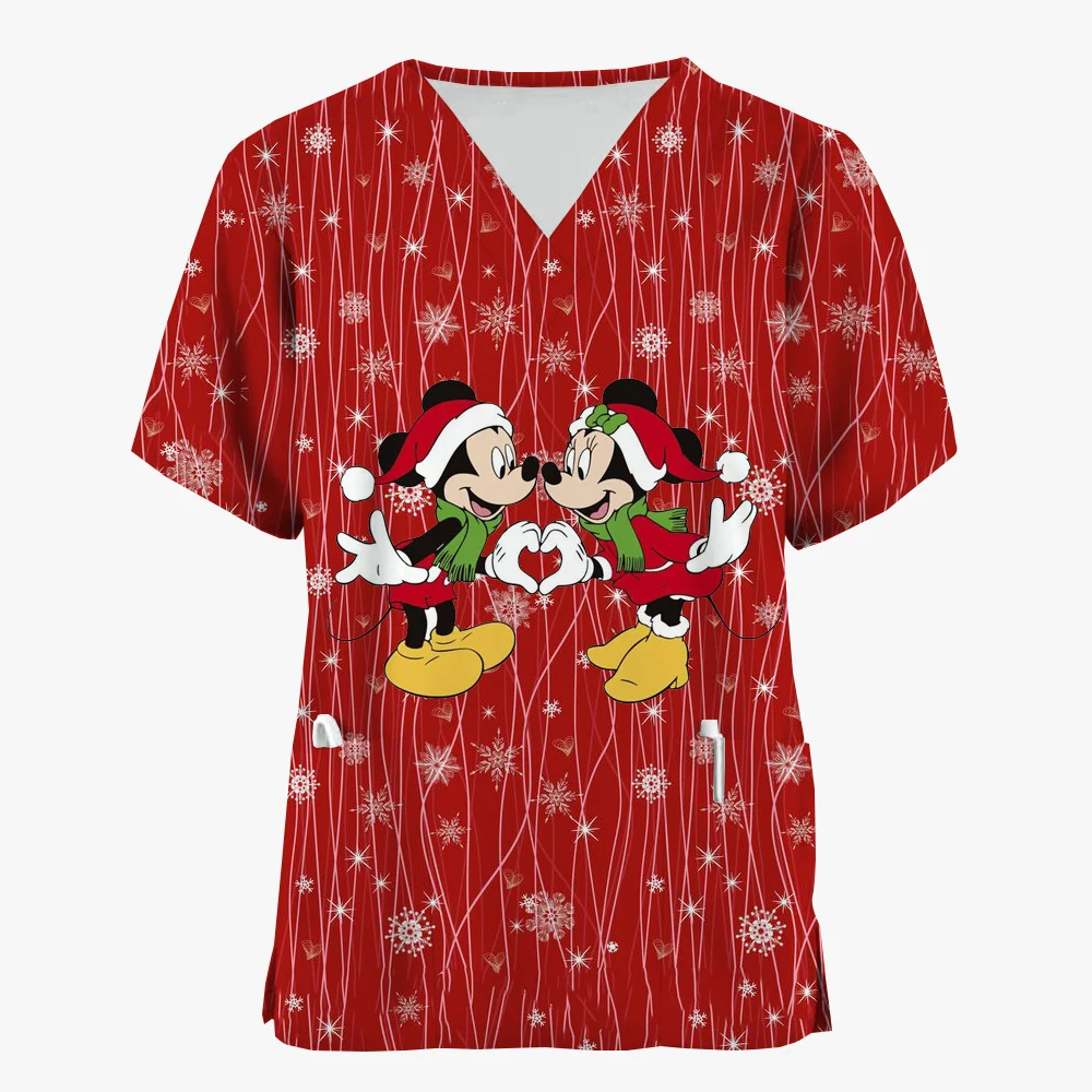 Disney Mickey Mouse Christmas Neutral Medical Uniform Cartoon Christmas Nurse Matte t-shirt dentista Beauty Spa abiti da lavoro