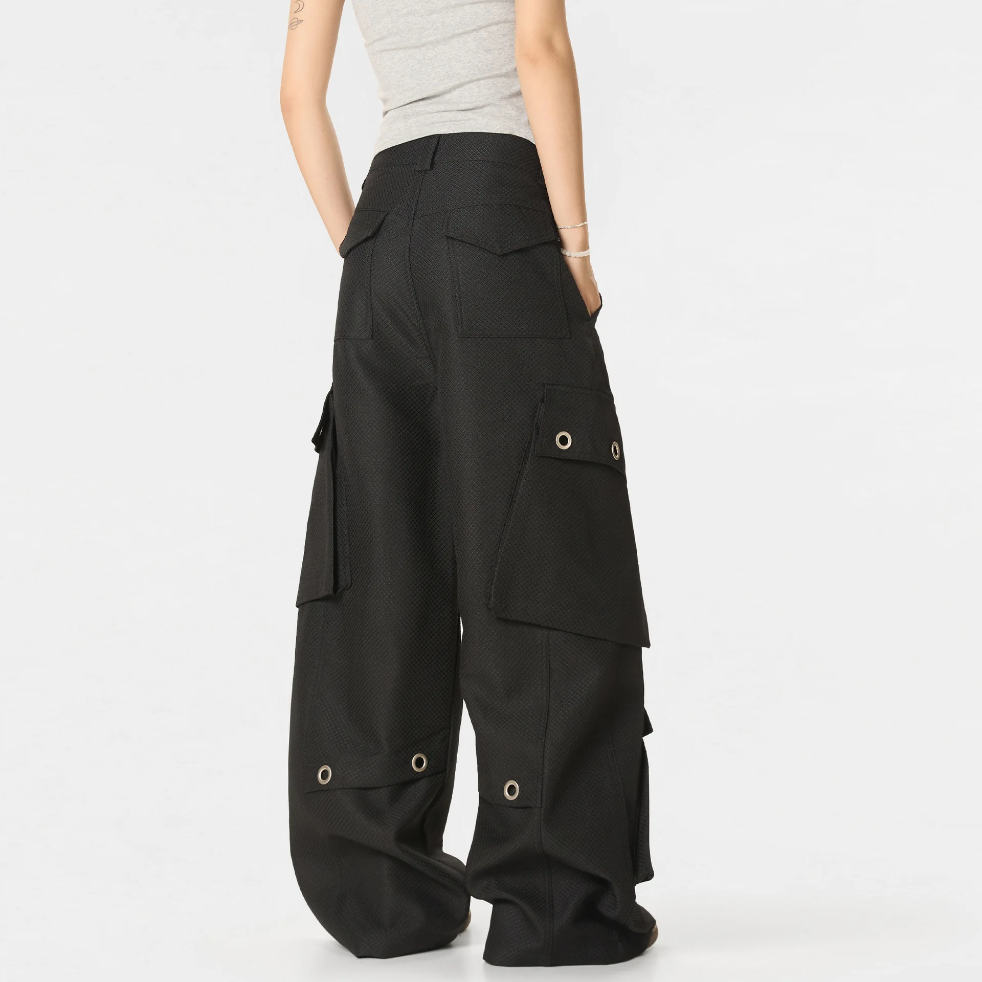 OR FL Texture Sensation Multiple Pockets Cannonball Pants Baggy Wide Leg Deconstruction Cargo Trousers Floor-length Pants Y2k