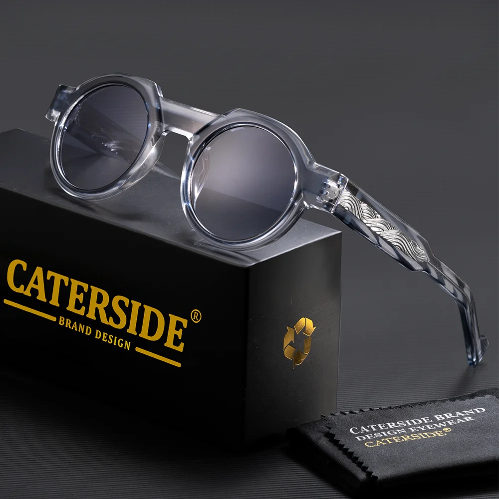 CATERSIDE Vintage Herren Runde Sonnenbrille PC-Rahmen mit Kernstiftung der Bügel, dickes Rahmenmaterial, UV400-Schutz, modische Unisex-Sonnenbrille – Detail 10