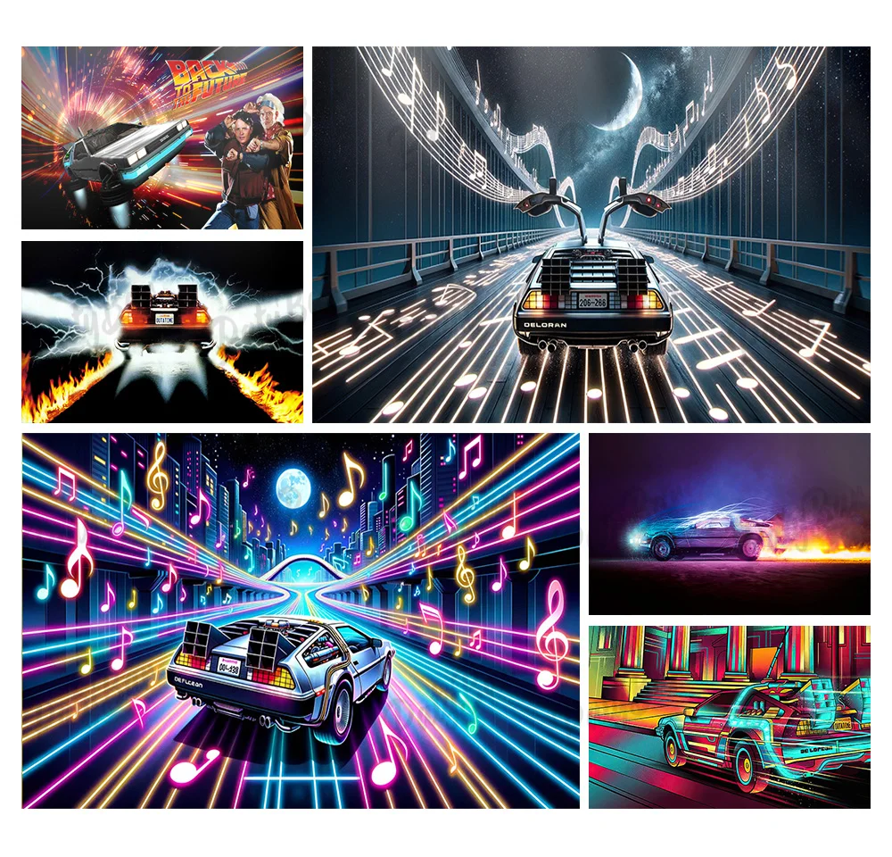 Back to the Future Backdrop Kids Birthday Party Background Game Car Theme Banner Vinyl Photography Decoration Props