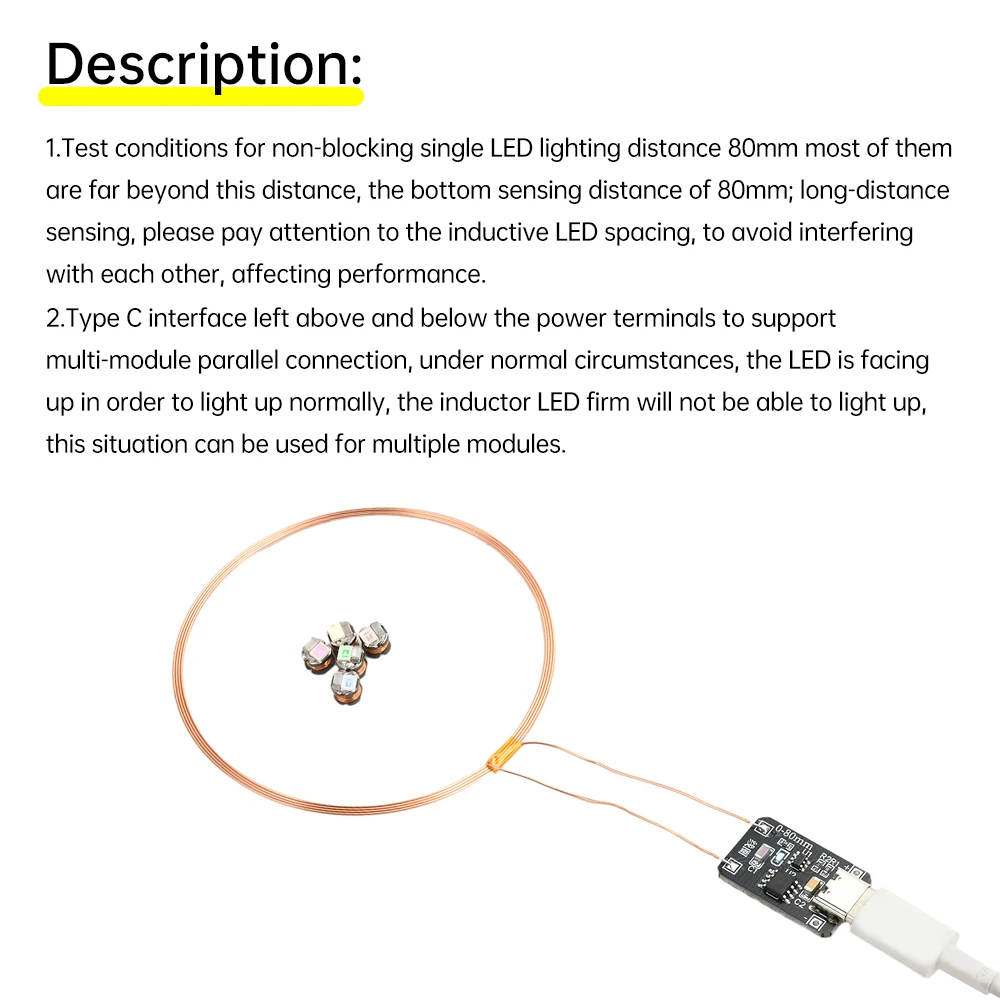

0~80mm Wireless Power Supply Transmitter Coil LED Light induction USB Wireless Receiver DC 5V Receiver Led Lamp