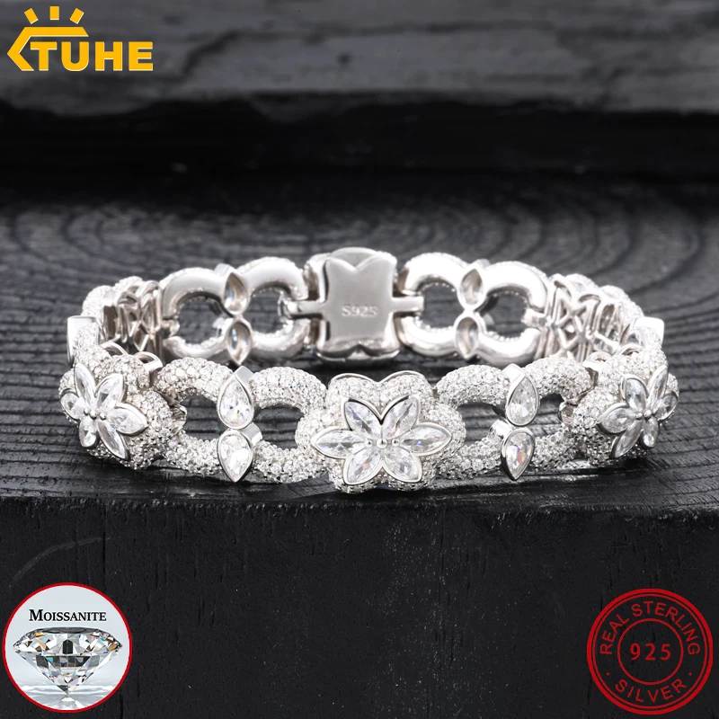 

TUHE High Quality Classic Unisex 925 silver Bracelet Moissanite With Certificate For 925 Silver Bracelet Hip Hop Jewelry Gift