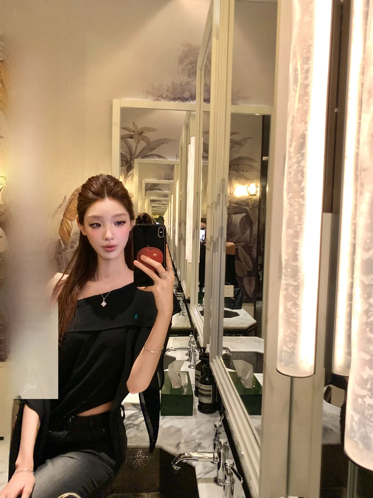 

YOLI Black Asymmetrical Shoulder Chiffon Top Women's Casual Simple Style Spring Elegant Fashion plus Size Slimming Top