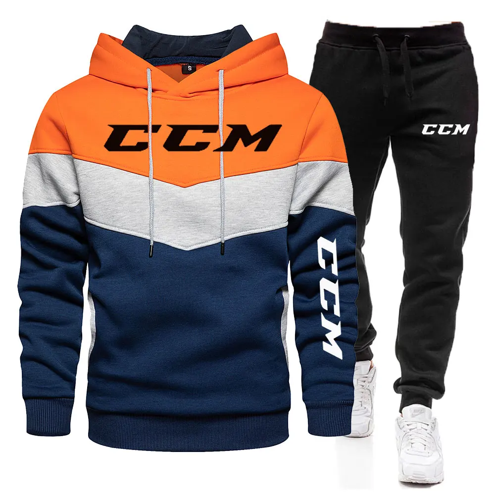 New 2022 CCM print Men Zipper Hoodies Sweatshirt+Sweatpants Suit Autumn Winter Warm Tracksuit Sets Men's Hooded Outwear