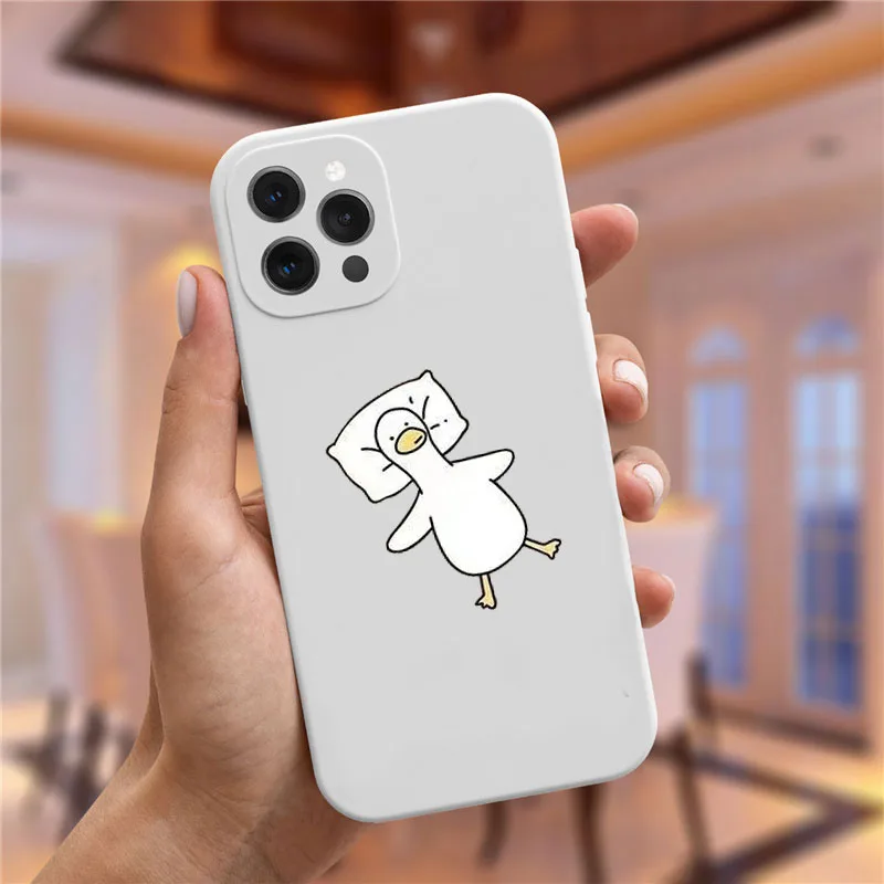 Funny Cartoon Duck Lovers Couple Phone Cases for iPhone 14 15 13 12 11 Pro Max Mini X XR XS Max 8 15 Plus SE Cute Paired Covers