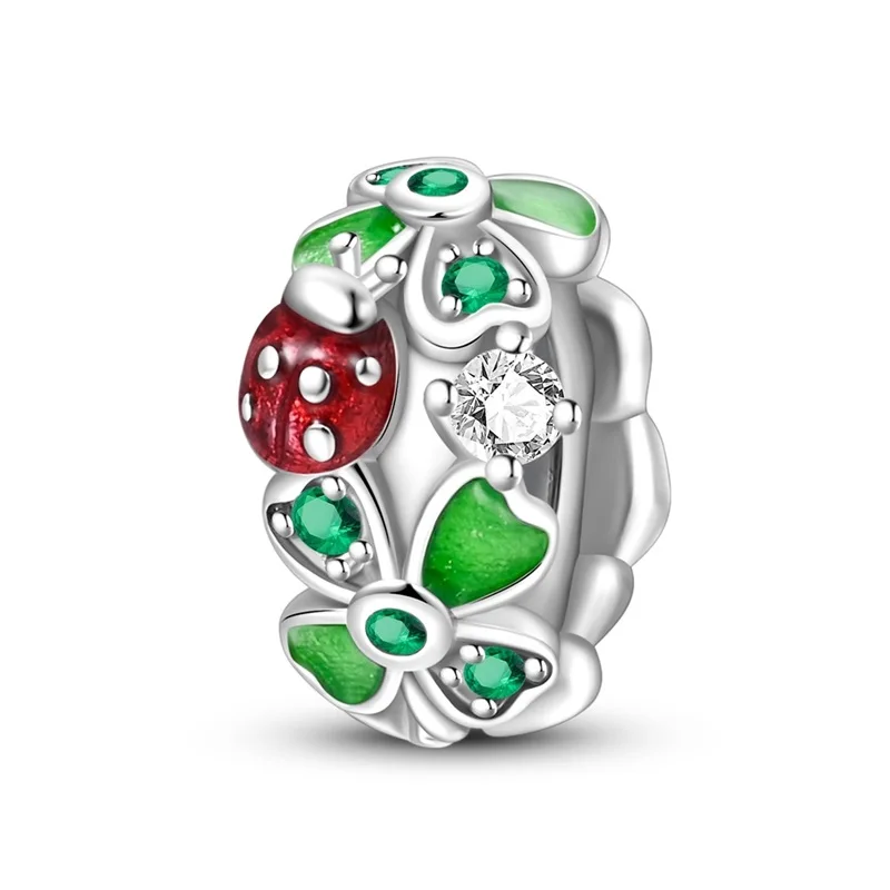 

925 Sterling Silver Charms Bead CZ Zircon Green Lucky Clover Safety Buckle Fit Original Bracelet DIY Women Jewelry Gift