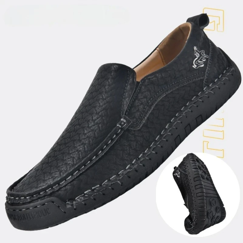 

Men Leather Shoes Casual Loafers Black Soft Bottom Anti Slip and Breath Brown Business Walking Light Flat Sneakers Plus Size
