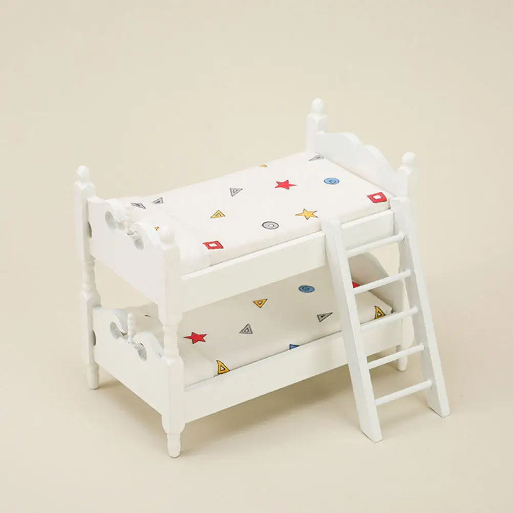 

Miniature Bunk Bed for Dollhouse Furniture Small Wooden Double Bed Realistic Bedroom Decor Mini House Accessory