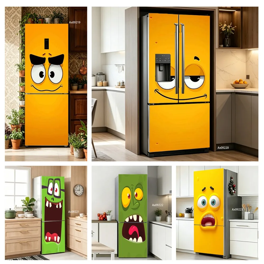 Pink Angry Beaky Monster Cartoon Monster Face Fridge Door Sticker for Refrigerator Cabinets Wardrobe Party Home Decoration