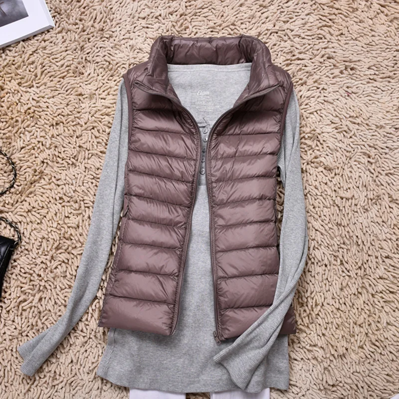 Female Winter Windproof Vest Coat New Sleeveless Portable Duck Down Vest Stand Collar Thin Jacket Ultra-light Slim Down Jacket