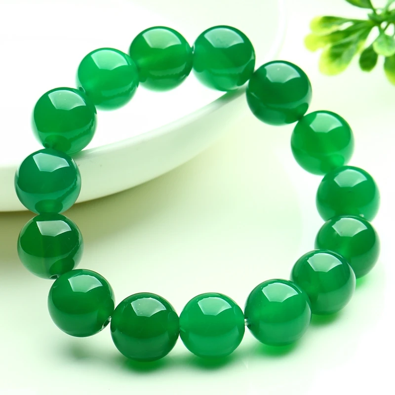 

12mm Beautiful Green Agate Chalcedony Bangle Mala Bead Bracelets Rosary Amulet Nature Gem Festive Talisman