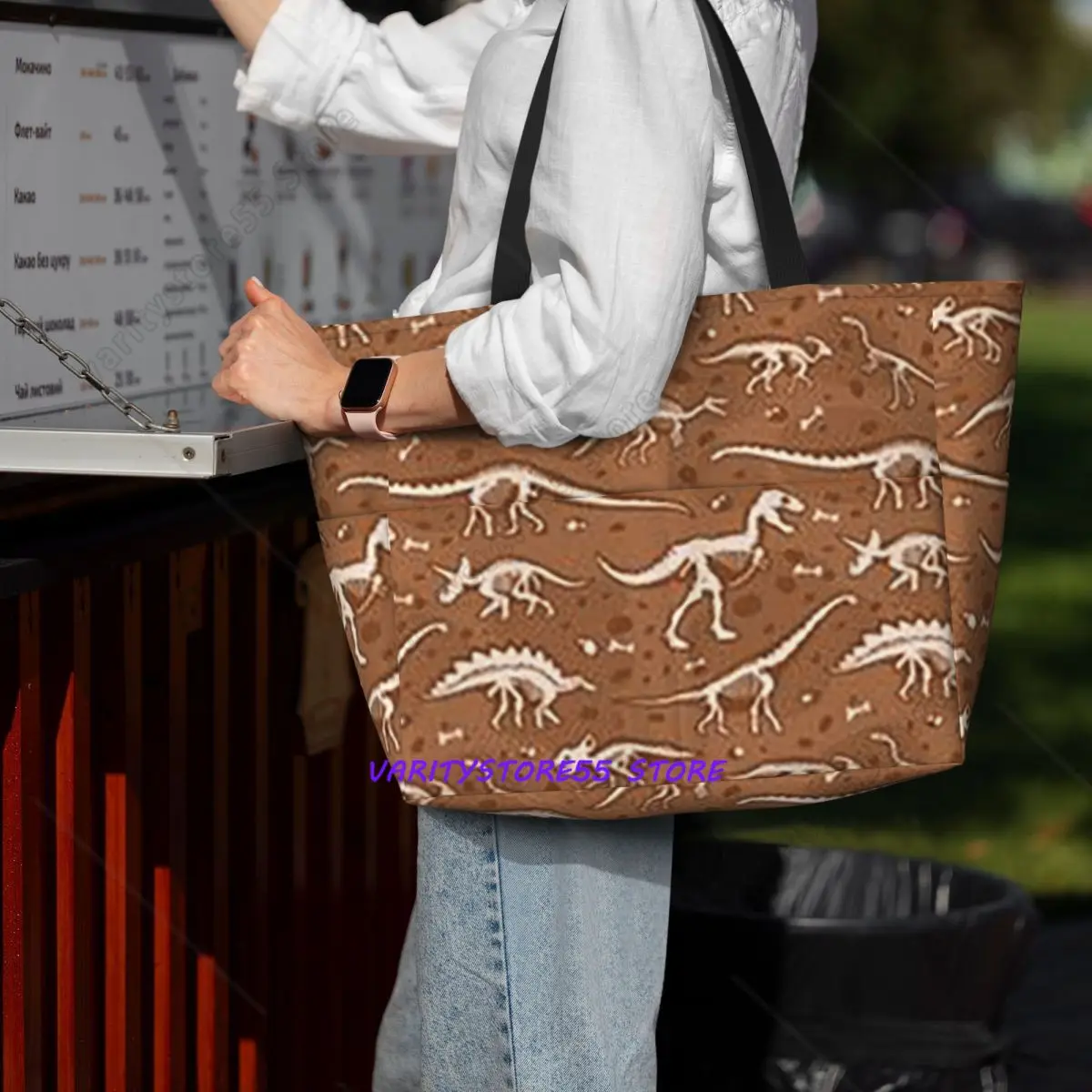 Dinosaur Fossils Halloween Beach Tote Bag Sport Gym Yoga Duffle Large Tote Bag Women Travel Fitness
