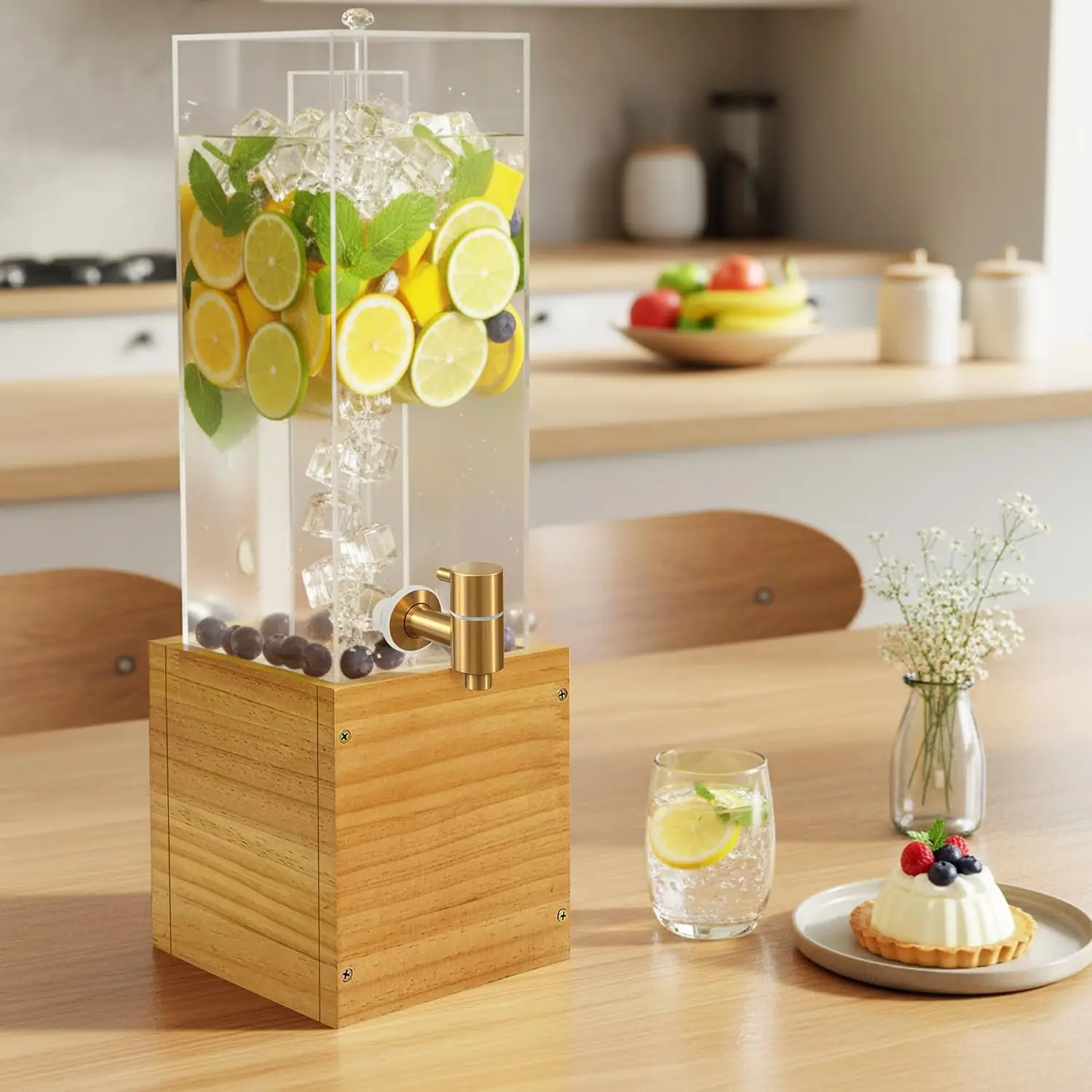 2 Gallon Beverage Dispenser with Airtight Valve, Water Dispenser with Wood Stand, Lemonade Dispenser for Water, Juice,Cocktails,