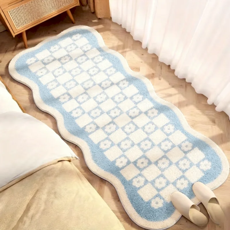 VIKAMA Surfboard Shaped Leaf Carpet Bedroom Study Entrance Floor Mat Tropical Blue Palm Leaf Anti Slip Carpet Home Decoration