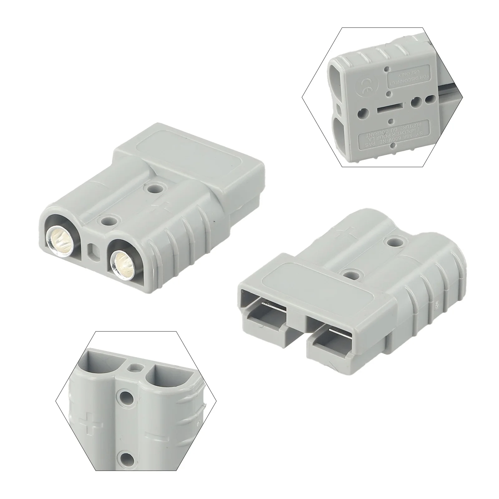 High Performance 2PCS For Anderson Style Plug Connectors 50AMP Grey/Red 12 24V 6AWG Easy and Safe Installation