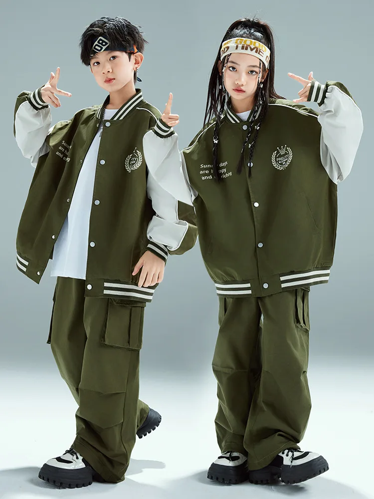 Kids Hip Hop Sets Letter Print Long Sleeve Jacket + Loose Pants Boys Street Dance Costume Girls Jazz Performance Suit