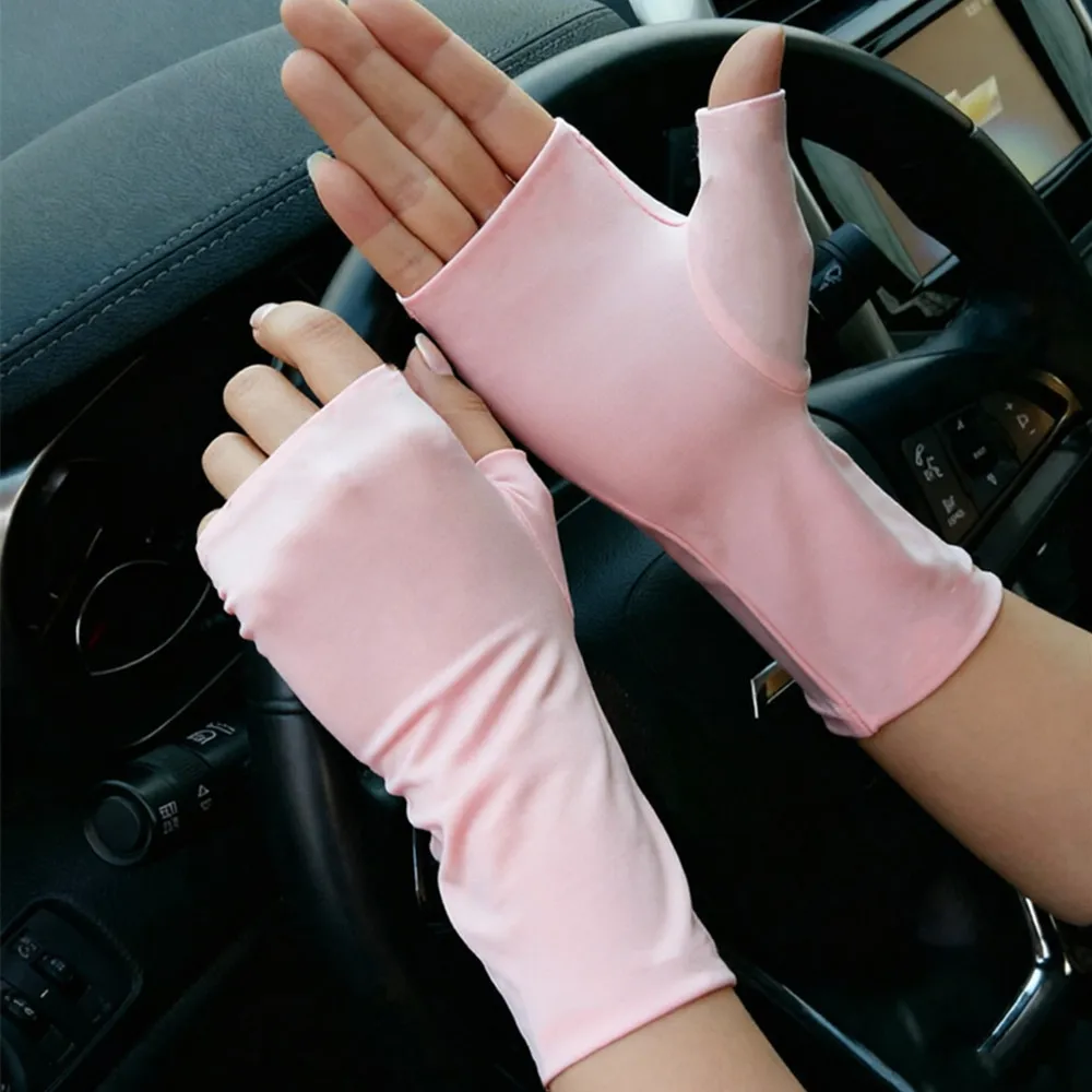 

Summer Sunscreen Gloves Fingerless Sun Thin Cool Ice Silk Gloves Outdoor Riding Driving Gloves Pro Uv Protection Gloves For Nail
