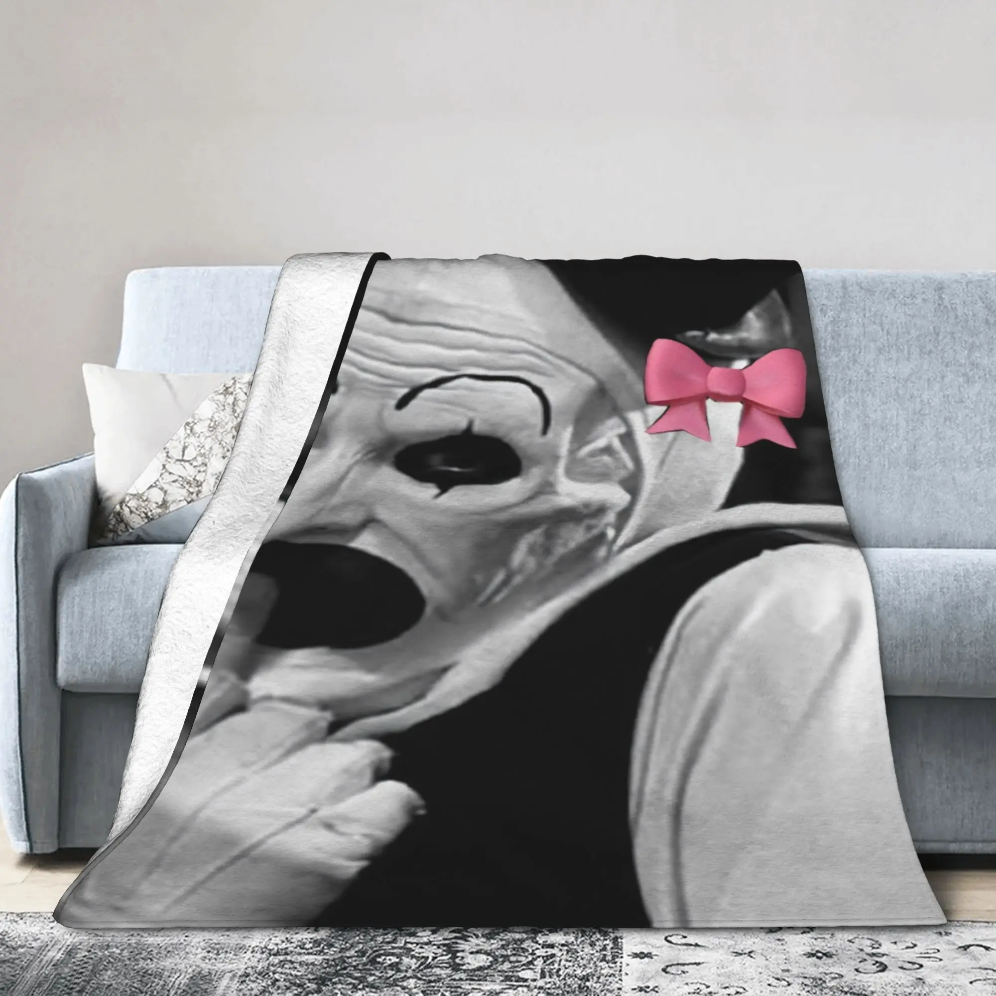 Cute Terrifier Knitted Blanket Velvet Horror Movie Ultra-Soft Throw Blankets for Bedroom Sofa Bed Rug