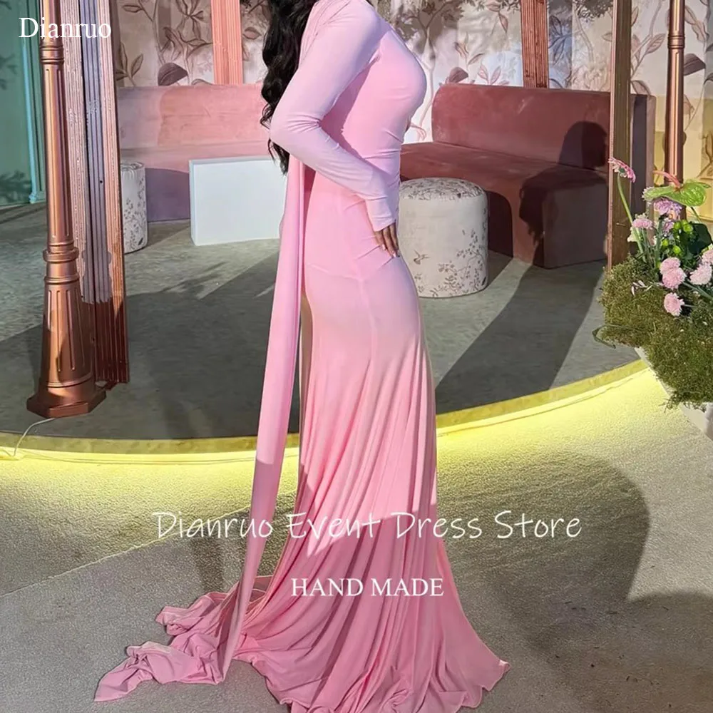 Dianruo Русалка розовые вечерние платья с асимметричным рюшами и узором для выпускного вечера плиссированные платья высокого качества в Саудовской Аравии по индивидуальному заказу