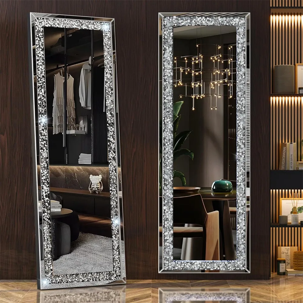 

Full-Length Mirror Crystal Crush Diamond Wall Decor Accent Mirrors Shatterproof