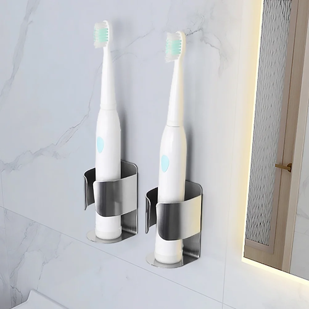 2 Pcs Storage Shelves Electric Toothbrush Holder Toiletry Shelf Metal Rack Stainless Silver Bathroom
