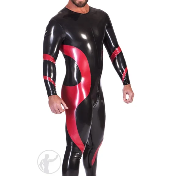 NEU 100% Latex Rubber Gummi Uniform Catsuit Ganzanzug   tight Two tone patchwork uniform