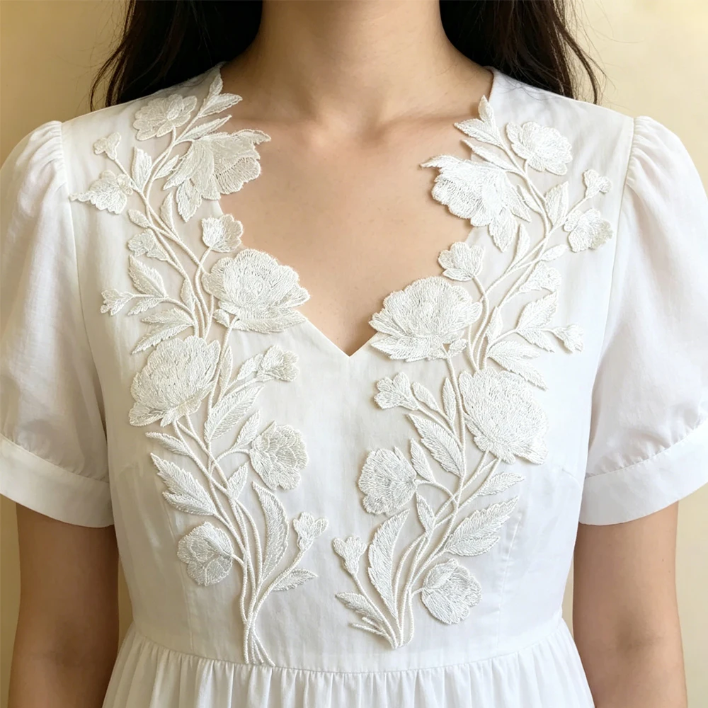1 Pair White Rose Flower Embroidery Patch Fabric DIY Wedding Dress Curtain Accessories Sewing Repair