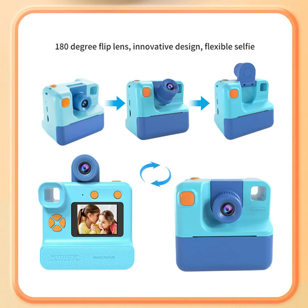 Cámara de impresión instantánea para niños con el 180 °   lente flip selfie con pantalla de 2,0 pulgadas Cámara para niños con 3 rollos de papel de impresión Tarjeta de 32 GB