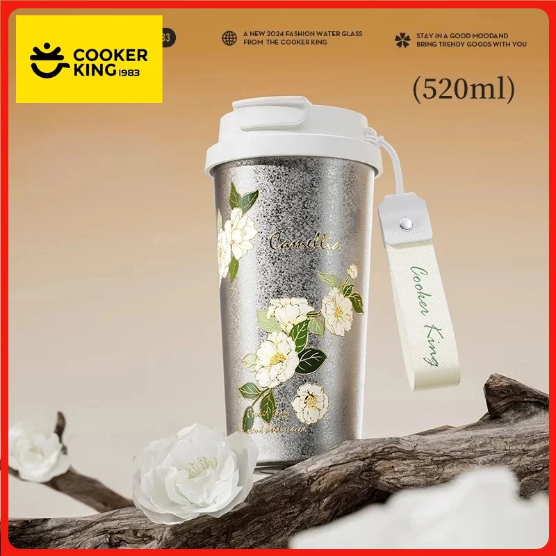 

COOKER KING 520 мл изолированная чашка из чистого титана с цветочным узором, портативный термос, чашка для кофе с двойным напитком, автомобильная чашка для воды в подарок
