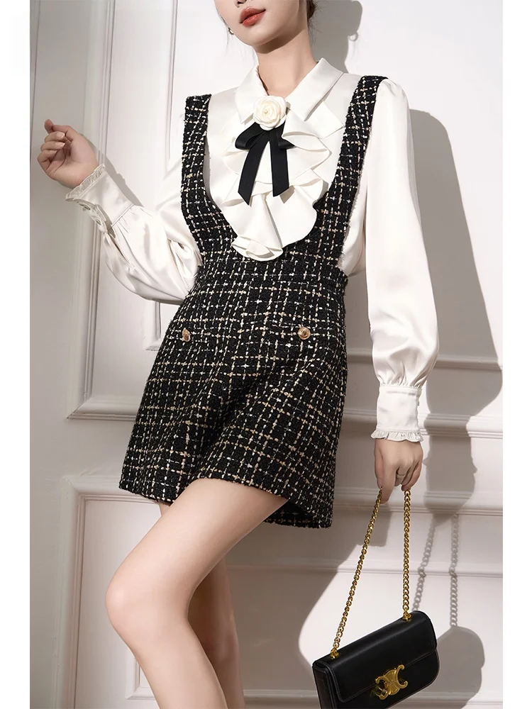 

Korean Sle ortie Onesie Pantsuit Women's Faion Autumn Winter High Waist Wide Leg Jumpsuit Collar Button up Suit