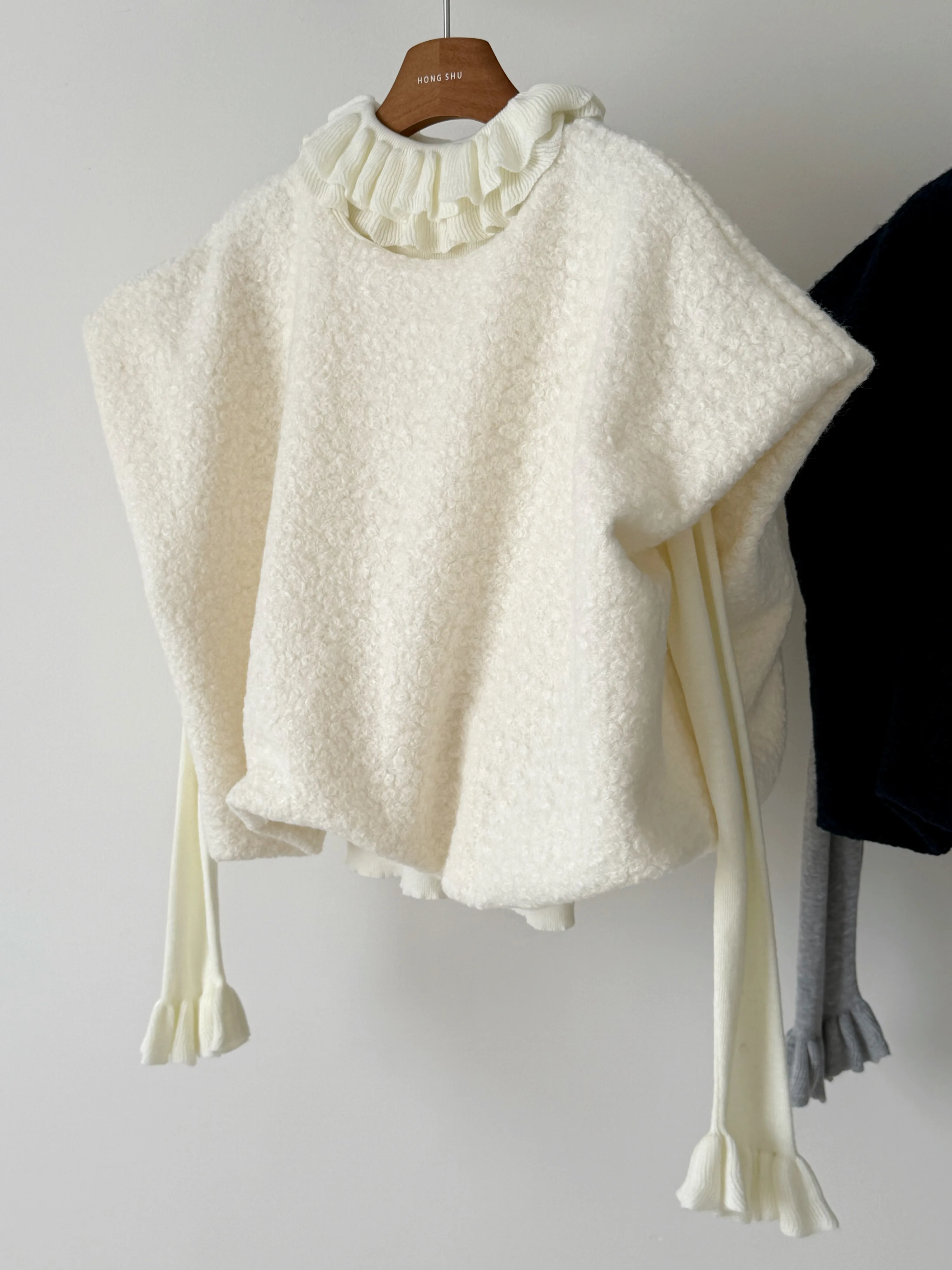 Conjunto de Top de dos piezas para primavera y otoño para mujer, chaleco hinchado con cuello redondo y volantes, camiseta básica de manga larga con cuello redondo