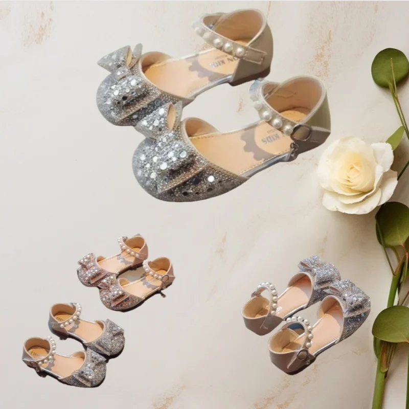 

Baby Girls Princess Shoes Sequins Cute Kids Sandals Comfortable Catwalk Fashion Crystal Spring Summer Student Stage Elegant Lace