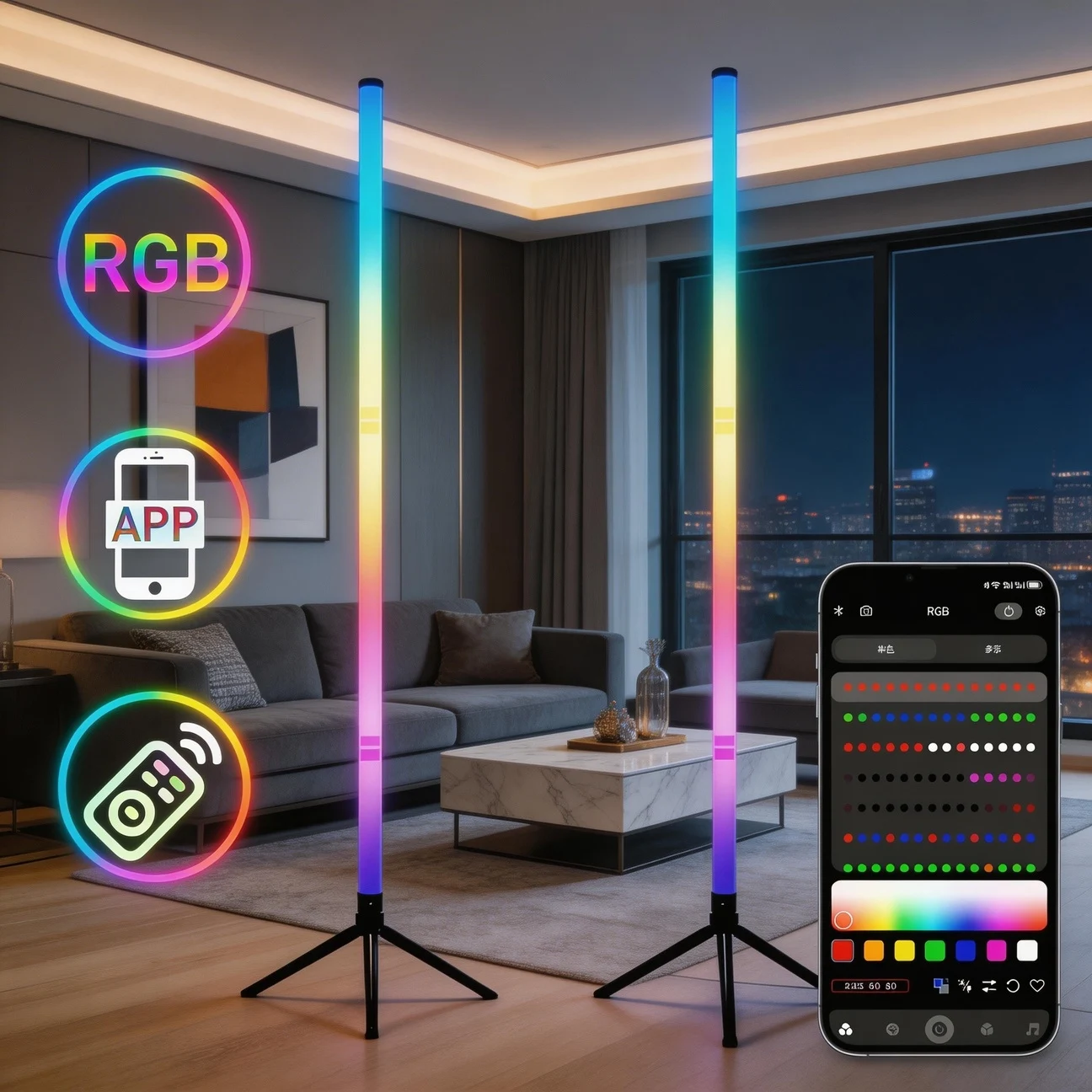 Smart LED Floor Lamp with RGB Remote And APP Control Music Sync Corner Lighting Timer Modern Mood for Living Room And Gaming