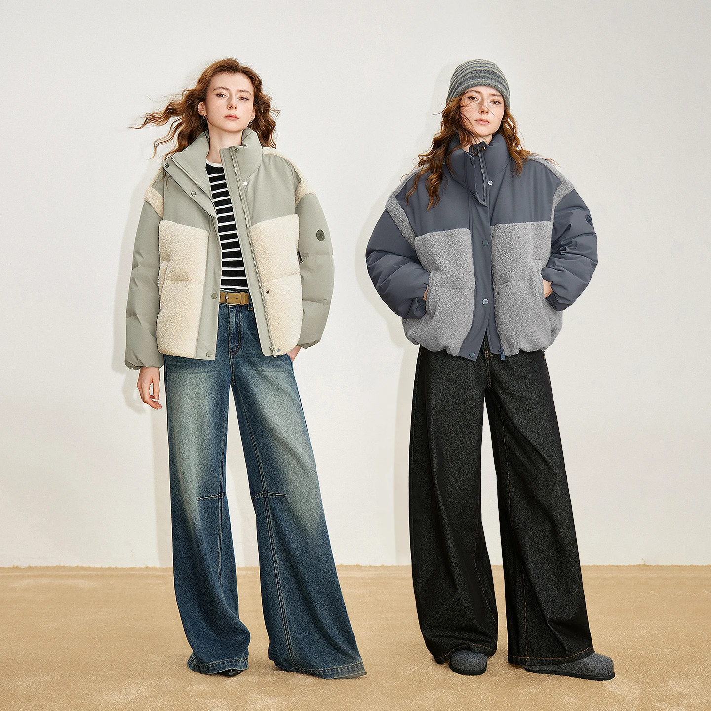 TOYOUTH النساء أسفل السترات 2025 شتاء جديد القمح الأذن الصوف تقسم أكسفورد النسيج منتفخ خفيفة الوزن ملابس خارجية غير رسمية