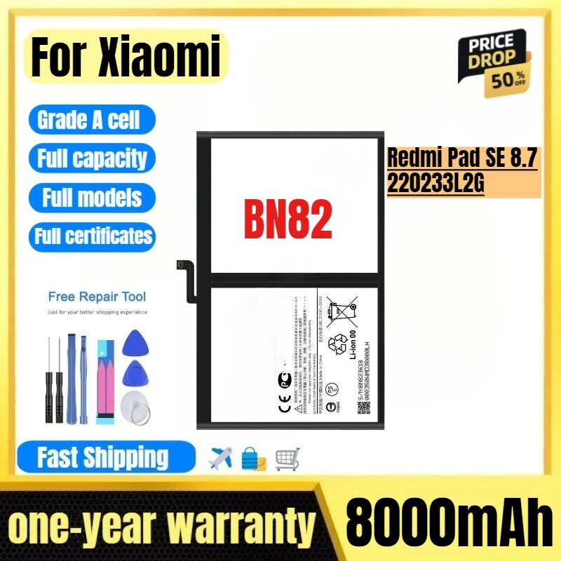 

BN82 for Xiaomi Redmi Pad SE 8.7/220233L2G Tablet Battery High Quality High Capacity Replacement Bateria Grade A Cell with Tools