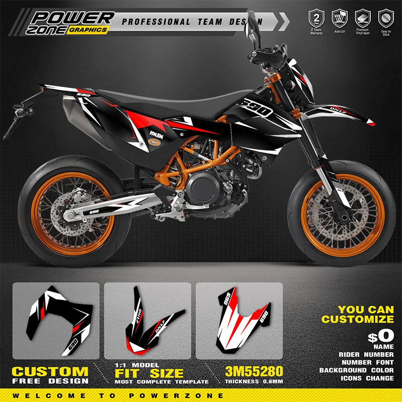 PowerZone Custom Team Graphics Backgrounds Decals for Stickers Kit For KTM 2012-2018 690SMC-R Motorcycle Stickers 011