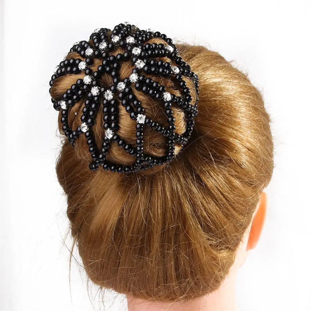 Fashion Furling Elastic Crochet Crystal Snood Dancing Pearl Hair Nets Hair Bun Headwear Bun Net